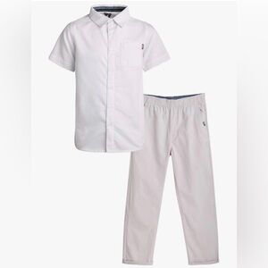 Pre-owned DKNY 2pc Short Sleeve Button Down Shirt & Front Canvas Pants/Size: 4